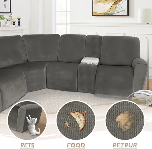 Vista 7 de Arfntevss Fundas para sofá reclinable seccional, de terciopelo, lavable, para sofá reclinable, elástica, suave, gruesa, en forma de L, juego