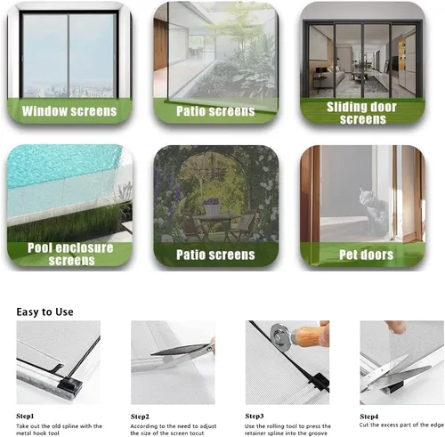 Vista 6 de SKYPRO Reemplazo de pantalla de ventana – Malla de nailon ajustable personalizada – Rollo de pantalla para puertas de ventanas y pantalla de patio