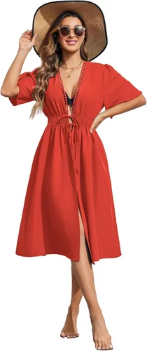 Vista 3 de Ekouaer Pareos para traje de baño para mujer, sexy, frente abierto, bikini, kimono, cárdigan, salida de baño, ropa de playa larga y fluida