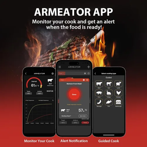 Vista 2 de Termómetro inteligente para carne, digital de lectura instantánea, termómetro de cocina inalámbrico para barbacoa, parrilla, freidora de aire