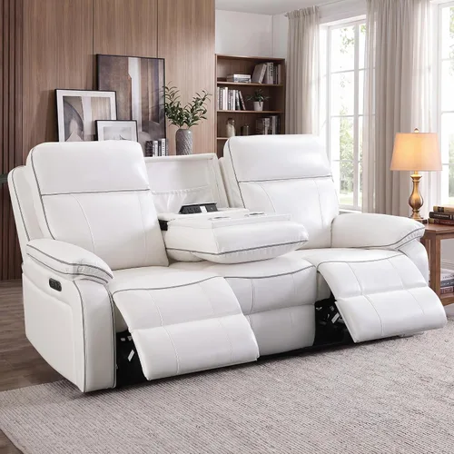 Vista 13 de Sofá Reclinable Eléctrico con Mesa Plegable, Sofá Reclinable Eléctrico de Cuero Transpirable, Sofá Reclinable Loveseat Eléctrico