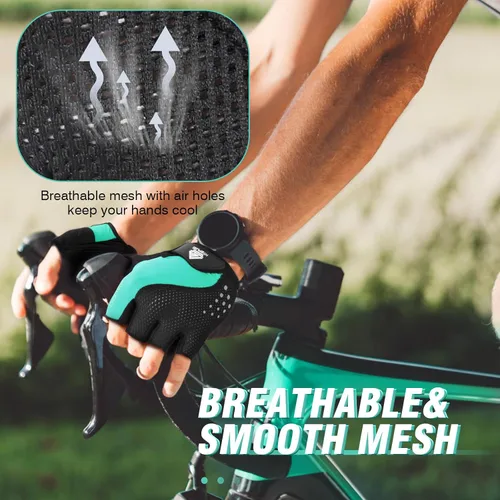 Vista 4 de Guantes de ciclismo para hombres y mujeres con almohadilla antideslizante que absorbe los golpes, peso ligero, ajuste agradable, guantes