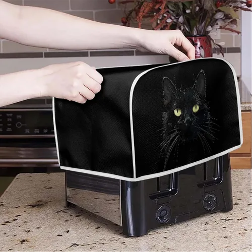 Vista 3 de Cubierta para tostadora de gato negro 3D, ranura ancha, bonita funda para electrodomésticos de cocina de gatito, arte de animales estéticos