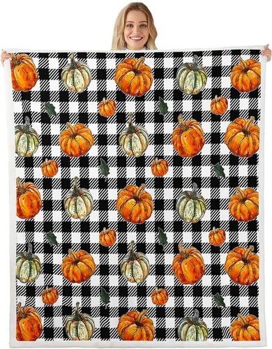 Vista 17 de Fall Scarecrow Throw Blanket,Retro Autumn Pumpinks Squirrel Bed Plush Blanket for Living Room Decor,Rustic Farmhouse Sunflowers Couch Bed Sofa Soft