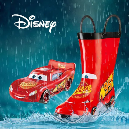Vista 5 de Disney Cars - Botas de lluvia de goma impermeables fáciles de poner con estampado de personajes McQueen para niños (niñosniños pequeños)