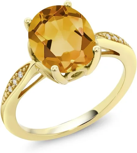 Vista 60 de Gem Stone King Anillo de compromiso de oro amarillo de 14 quilates de 2-3 quilates con piedra preciosa ovalada de 0.394 x 0.315 in y diamantes