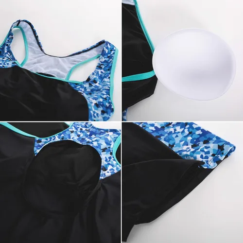Vista 8 de Hanna Nikole Traje de baño deportivo Boyleg de una pieza para mujer, talla grande, cobertura completa, traje de baño de entrenamiento con espalda