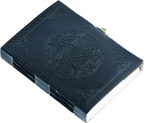Vista 2 de Diario del Pentágono de cuero hecho a mano Cuaderno de escritura diario Bloc de notas diario encuadernado para hombres y mujeres, papel sin