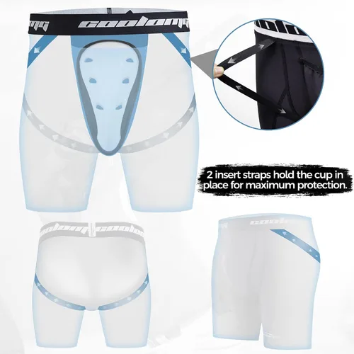 Vista 3 de COOLOMG Pantalones cortos deslizantes con bolsillo para copa para béisbol, fútbol, 7V7, MMA Lacrosse Field Hockey
