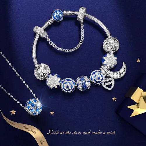 Vista 2 de NinaQueen "Starry Night" cuenta de plata esterlina 925 estrellas azules, aleación, CSG05316BB