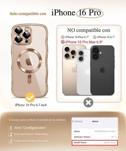 Vista 2 de GVIEWIN Funda para iPhone 16 Pro Compatible con MagSafe, Mejorada [Protección Completa de la Cámara][Marco de Ondas Lindo][Protección de Grado