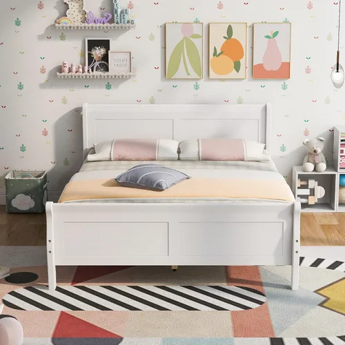 Vista 11 de Merax Base de cama de plataforma de madera, base de cama individual, base de colchón con cabecero, estribo, soporte de listones de madera