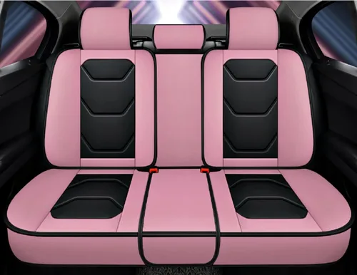 Vista 4 de Juego completo de fundas de asiento de coche de piel sintética de lujo para 5 asientos, ajuste universal (BK-rosa)