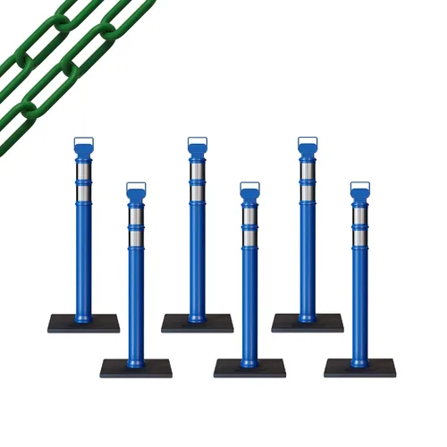 Vista 55 de CCW 6-Pack 45" Delineador Post Kit Kit de 3.0 in collares reflectantes, base de goma de 10 lb (6 postes blancos con cadena negra de 50 pies)