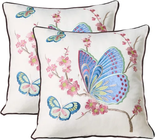 Vista 25 de Juego de 2 fundas de almohada decorativas bordadas para sofá, fundas cuadradas para cojines, para dormitorio, sofá, decoración rústica de granja, 18