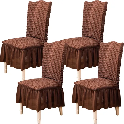 Vista 45 de Qubjus Juego de 2 fundas elásticas para sillas de comedor con falda, extraíbles y lavables, para sillas de cocina, juego de fundas protectoras