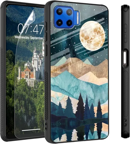 Vista 52 de Funda para Motorola Moto Edge 2022, cubierta trasera de vidrio templado con protector de pantalla, protección a prueba de golpes para Motorola Moto