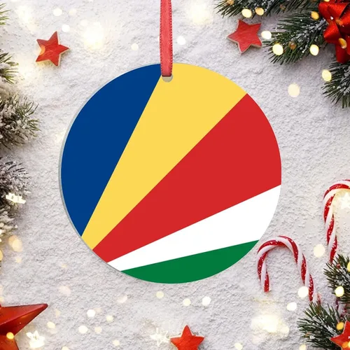 Vista 4 de Adorno de bandera de Seychelles para decoración de árbol de Navidad, recuerdo de la ciudad del país de Seychelles, adornos de Navidad personalizados