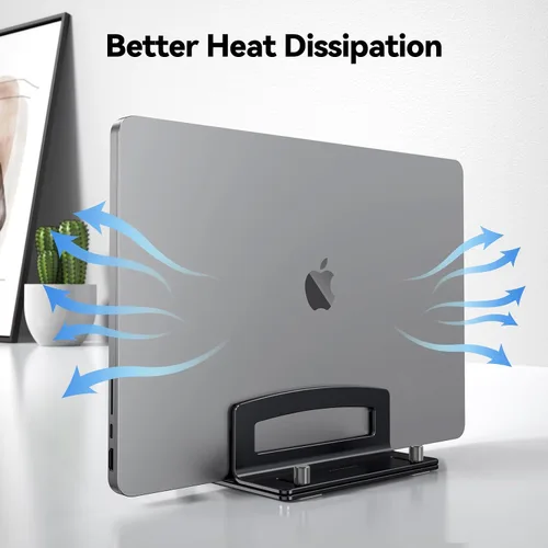 Vista 7 de TECKNET Soporte vertical para laptop, soporte ajustable de aluminio para laptop (hasta 17.3 pulgadas), soporte vertical que ahorra espacio con Black