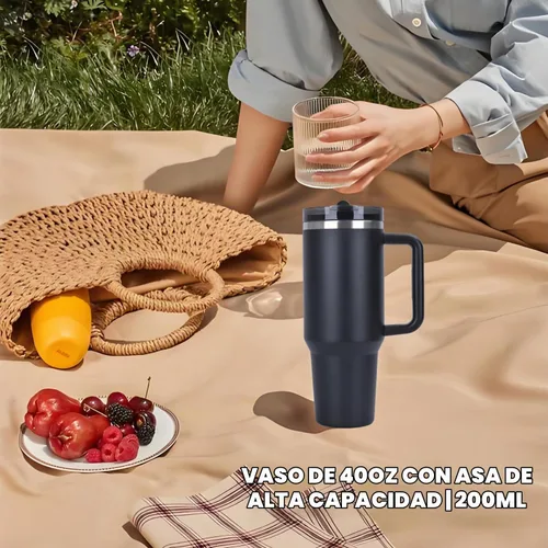 Vista 7 de Quencher ProTour - Vaso térmico de 40 onzas con asa - Botella de agua de acero inoxidable 100% a prueba de fugas aislada al vacío 2 tapas