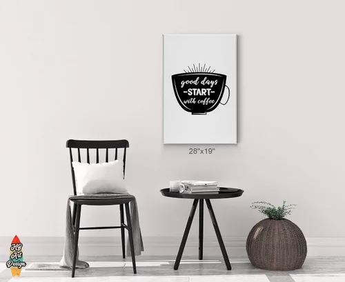 Vista 3 de HB Art Design Good Days Start with Coffee Black and White Mug Canvas Print Wall Art Coffee Bar Decor Coffee Signs Kitchen Wall Decor Dining Room