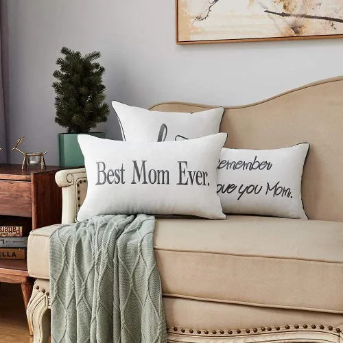 Vista 5 de Sanmetex Regalos para mamá de hijo e hija, funda de almohada lumbar, 12 x 20 pulgadas, bordada, marfil