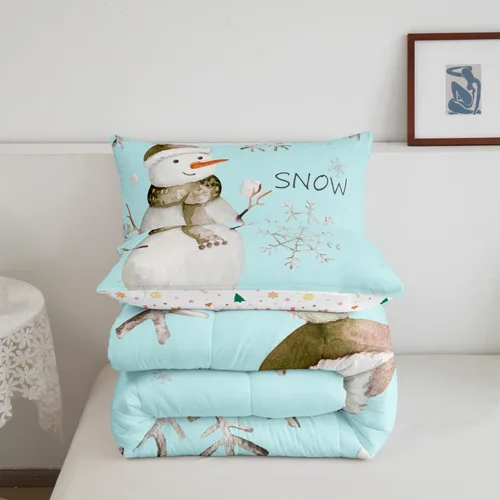 Vista 6 de Erosebridal Juego de ropa de cama Kawaii de muñeco de nieve tamaño individual para niños y niñas, juego de ropa de cama de feliz año nuevo, edredón