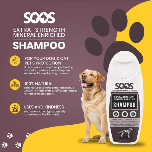 Vista 7 de Soos Champú para mascotas extra fuerte para gatos y perros, champú natural enriquecido con minerales del Mar Muerto, absorción rápida con vitaminas