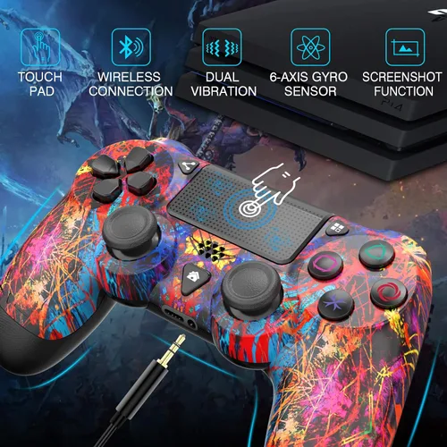 Vista 2 de Actualizado Control remoto inalámbrico para PS4 compatible con Playstation 4SlimPro con doble vibración sensor de movimiento de 6 ejesreemplazo