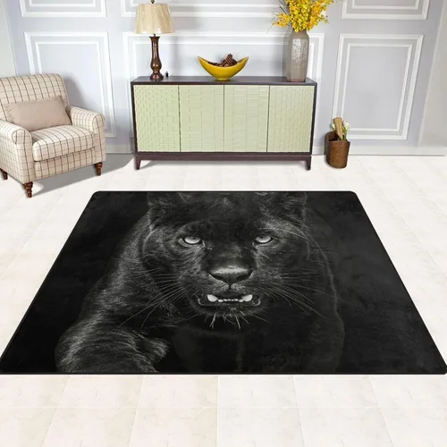 Vista 4 de Alfombras grandes con estampado de panteras en la oscuridad, ligeras repelentes al agua, para sala de estar, dormitorio, hogar, terraza, patio, 6