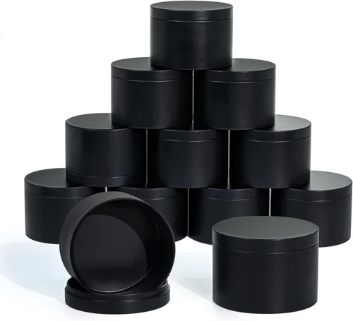 Vista 9 de Aroparc Latas para velas de 8 onzas con tapas, paquete de 24 tarros redondos de metal sin costuras, recipientes vacíos a granel para bricolaje Negro