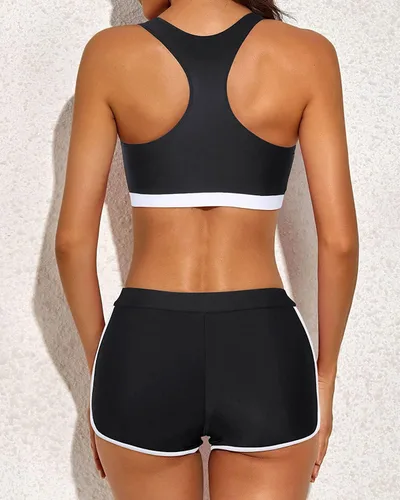Vista 5 de Yonique Traje de baño tankini atlético de 3 piezas para mujer con pantalones cortos, camisetas sin mangas con brasier deportivo y pantalones cortos