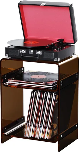 Vista 15 de Mesa de tocadiscos de acrílico con estante de almacenamiento, mesa auxiliar transparente mesita de noche (negro, mediano)