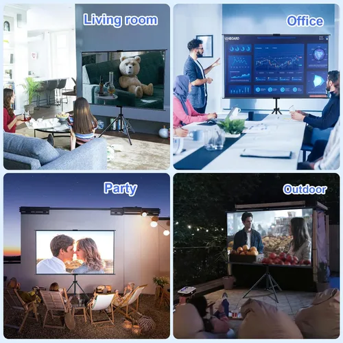 Vista 7 de Soporte de trípode de pantalla de proyector de 60 pulgadas, pantalla de proyección con respaldo negro, soporte de trípode 16:9 HD premium sin