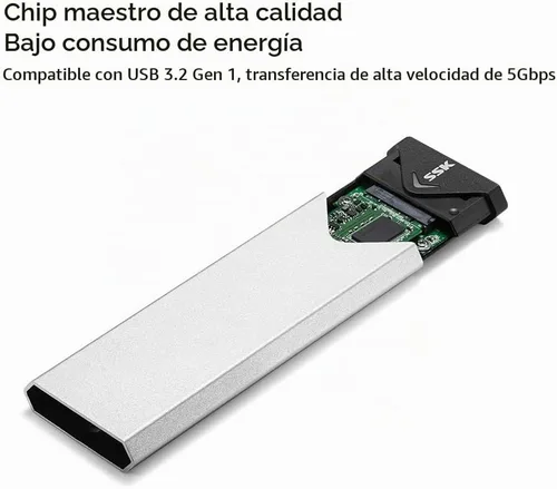 Vista 4 de SSK USB 3.2 Gen1 de aluminio a M.2 SATA NGFF SSD adaptador lector
