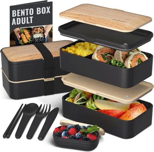 Vista 15 de Bentoheaven Lonchera Bento de alta calidad para adultos con compartimentos para mujeres y hombres, juego de utensilios, palillos y recipiente