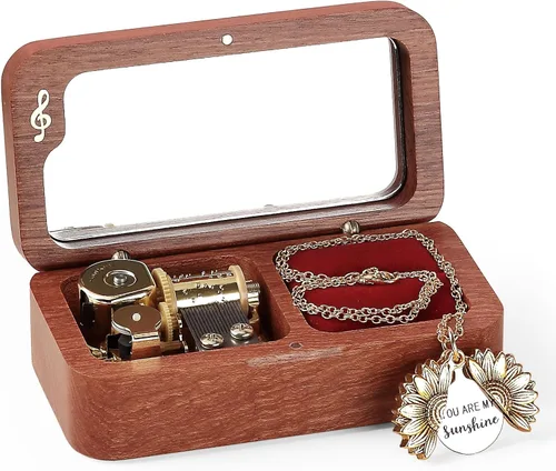 Vista 9 de SOFTALK Joyero de madera vintage para anillos musicales, regalos para propuestas, compromiso, boda, Navidad, cumpleaños, día de San Valentín