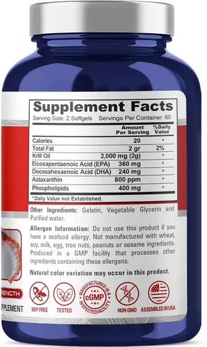 Vista 3 de NusaPure Aceite de krill antártico, 2000 mg, 120 cápsulas blandas (sin OMG, sin soja)