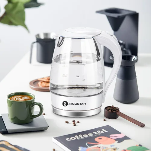 Vista 8 de Aigostar - Hervidor eléctrico de 1500 W, tetera de vidrio para té con calentamiento rápido, vidrio de borosilicato, apagado automático y protección