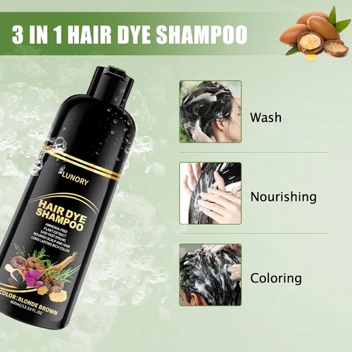 Vista 8 de Champú de tinte para el cabello castaño rubio para cobertura de canas, champú 3 en 1 para el color del cabello Rubio café