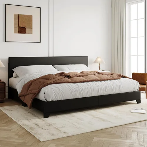 Vista 12 de Allewie Base de cama tamaño matrimonial con cabecera ajustable, cama tapizada con plataforma y listones de madera, base de colchón resistente,