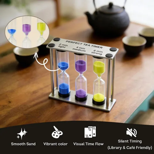 Vista 5 de Lily's Home Temporizador de té perfecto 3 en 1 de 3.5 pulgadas de alto, incluye temporizadores de reloj de arena de arena de 2, 4 y 6 minutos, uso