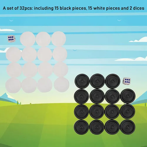 Vista 5 de Damas de plástico, 0.866 in negro blanco backgammon damas internacional portátil chips piezas conjunto para niños
