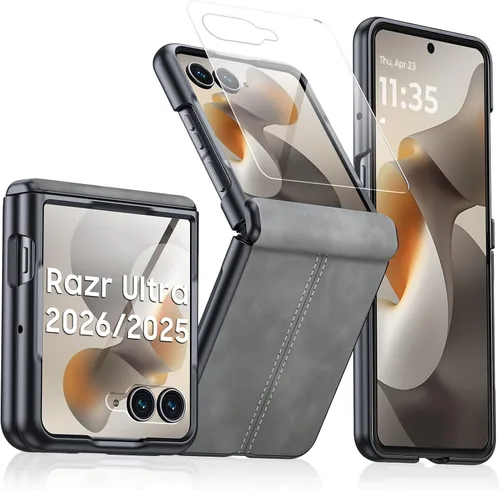 Vista 62 de para Samsung Galaxy Z Flip 7 Funda con protección de bisagras y protector de pantalla incorporado, funda de cuero mate de policarbonato ultradelgada