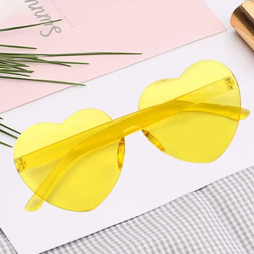Vista 4 de Fengek 6 lentes de sol en forma de corazón, sin marco, transparentes, regalos de fiesta para niñas y mujeres
