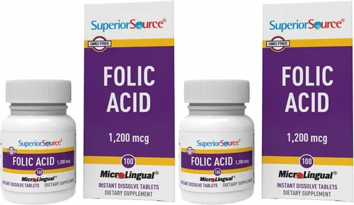 Vista 9 de Superior Source Vitamina B9 de ácido fólico 1200 mcg Microlingual tabletas de disolución instantánea debajo de la lengua derretida, 100