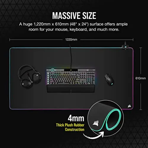 Vista 4 de Corsair MM700 RGB Extended 3XL Alfombrilla de ratón de tela para juegos/Alfombrilla de escritorio - Superficie de tela masiva de 1,220mm x 610mm