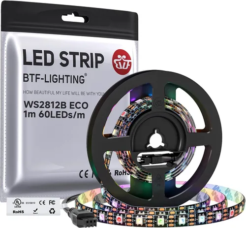 Vista 10 de BTF-LIGHTING WS2812B Tira LED RGB ECO, efectos de persecución 5050SMD direccionables individualmente, 3.3 pies, 60 píxeles/m, color de ensueño Negro