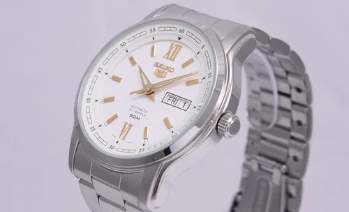 Vista 3 de Seiko 5 SNKP15 K1 - Reloj analógico automático para hombre color plateado y blanco