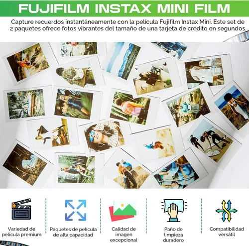 Vista 4 de Fujifilm Instax mini película instantánea de luz diurna (paquete doble + unidad flash USB de 32 GB) con paño de limpieza de microfibra Sunshine